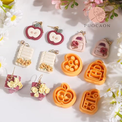 Puocaon Back to School Polymer Clay Cutters - 18 Pcs School Themed Earrings Making Kit Teacher Clay Cutters for Earrings Jewelry Making