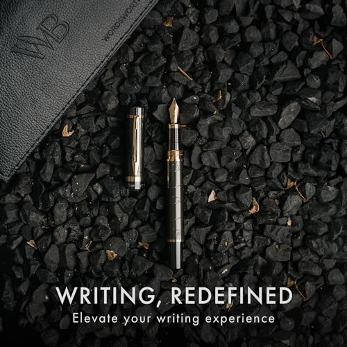 Wordsworth & Black Primori Fountain Pen Set [Gunmetal Gold]; Medium Nib, Gift Case, 24 Ink Cartridges, Refill Converter, Manual; Journaling, Calligraphy, Smooth Writing Pens; Left and Right Handed | Gunmetal Gold, Gift for Men & Women, Metal Body, 18K Ger