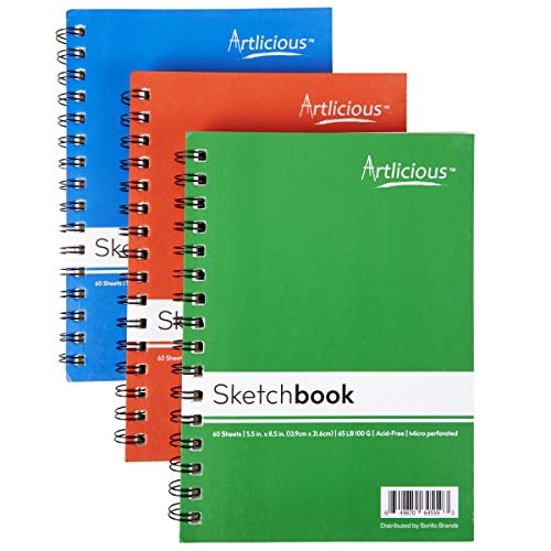 Artlicious Sketch Book 6 Pack - 5.5" x 8.5" - Small Spiral Sketch Books - Drawing Notebook - Sketchbook for Drawing Art - 6 Pack 360 Sheets White Paper