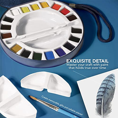 AQUAFINE Watercolour Metallkasten Reise-Dose 18 x 1/2 Näpfchen, 1 Pinsel, 2 Paletten