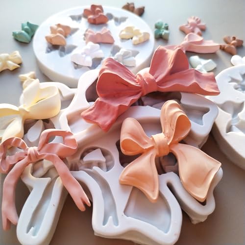 3PCS Bow Silicone Molds, Cute Bow Chocolate Molds Fondant Molds, Handmade Candy Gummy Jello Cupcake Topper Mold, Polymer Clay Soap Resin Plaster Art Craft Mould Birthday Party Wedding Cake Decorating - color: 3pc bow