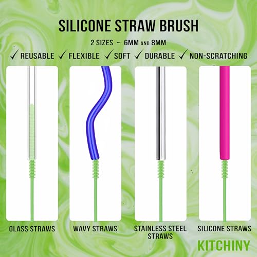 Kitchiny Silicone Bottle Brush with 2 Straw Cleaners - 12.5” Water Bottle Cleaner Brush for Yeti, Hydro Flask, Owala, Stanley, Baby Bottles, Glassware, Vases & Narrow Neck Containers - Green - color: Green