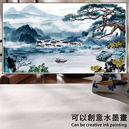 Chinese Blank Xuan Paper Raw, Calligraphy Brush Ink Writing Sumi Rice Paper Without Grids, White Sheng Xuan Paper for Beginner & Intermediate Practice Painting Techniques (30 Sheets)