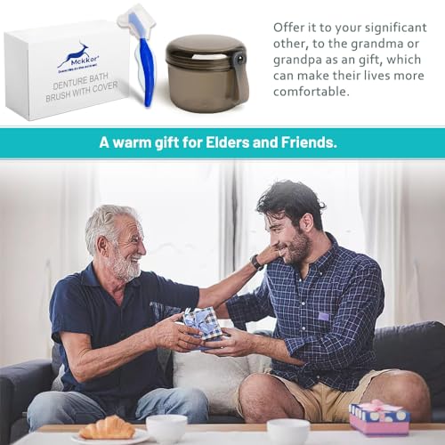Denture Bath Case Box, Leak Proof Denture Cups for Soaking Full & Partial Dentures, Retainers,Dishwasher safe,with Hard Denture Brush & Denture Toothbrush Cover (Transparent Black) - color: transparent black