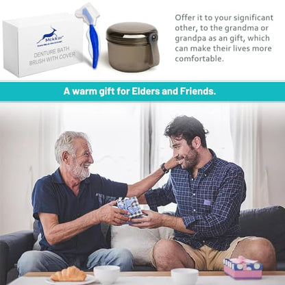 Denture Bath Case Box, Leak Proof Denture Cups for Soaking Full & Partial Dentures, Retainers,Dishwasher safe,with Hard Denture Brush & Denture Toothbrush Cover (Transparent Black) - color: transparent black