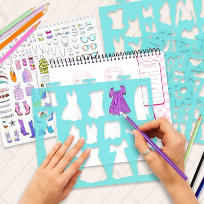 Fashion Angels Fashion Design Sketch Portfolio, Includes 40 Sketch Sheets, 4 Stencil Sheets & Stickers, Fashion Sketch Pad for Beginners & Kids Ages 6+ - color: Fashion Design