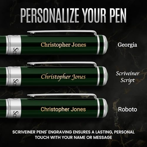 Scriveiner Personalized British Racing Green Ballpoint Pen - Stunning Green Lacquer Luxury Pen with Chrome Finish, Schmidt Ink Refill, Engraved Ball Point Gift Set for Men & Women, Custom Engraving - color: 9. British Racing Green with Chrome (Personalize