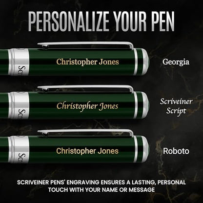 Scriveiner Personalized British Racing Green Ballpoint Pen - Stunning Green Lacquer Luxury Pen with Chrome Finish, Schmidt Ink Refill, Engraved Ball Point Gift Set for Men & Women, Custom Engraving - color: 9. British Racing Green with Chrome (Personalize