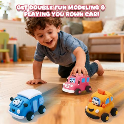 Air Dry Clay Kit for Kids - Pull Back Car Making, 3 Boxes Modeling Clay with Sculpting Tools, Base, Backing Board, Tutorial, Ultra Light & Soft, Non-Toxic & Safe, Creative DIY Arts and Crafts Toys - color: Daily Commuters