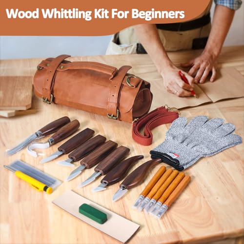 Wood Carving Kit,Carving Knife Set for Beginners,and Adults,Wood Carving Tools,Whittling Knife Set,Wood Whittling Set for Hobbies, Carving Set,Hook Knife,Spoon Carving Knife Suitable,Gift