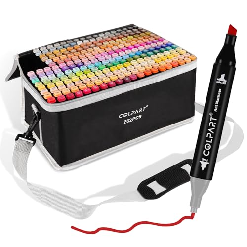 colpart 262 Colors Alcohol Markers Dual Tip Art Marker Pens with Pen Holder and Carry Bag for Adult Coloring Painting Supplies Perfect for Painting, Coloring, Sketching and Drawing - style: 262 Bullet tip