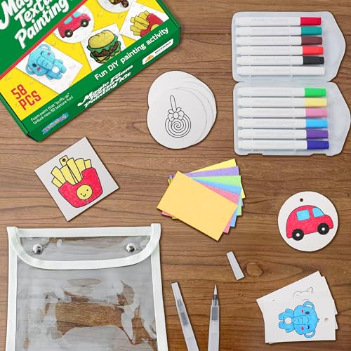 Tibibee 58 Pcs Magic Foam Texture Painting Kit, Magic Puffy Paint Kit–32 Pcs Foam Texture Paper, 12 Acrylic Markers, Magical 3D Effect Texture DIY Painting Set, Great Gifts for Kids Ages 3–8
