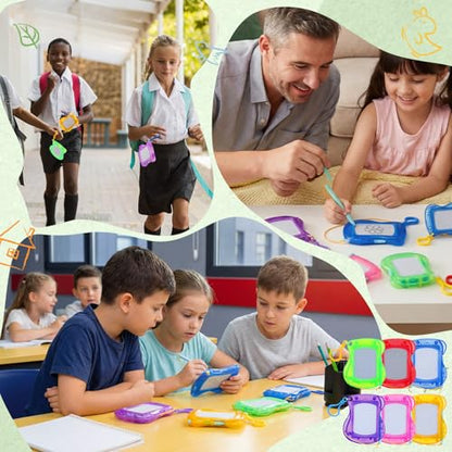 Fuyoooo 24 Set End of The Year Gifts for Kids Classroom Bulk Mini Magnetic Drawing Board Backpack Keychain Clip Erasable Doodle Writing Pad with Tag Ribbon for Birthday Sunday School Graduation Gifts