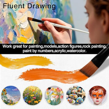 12-Piece Angular Paint Brush Set – Pearl White Nylon Angled Brushes for Watercolor, Acrylic, Gouache, Oil & Craft Painting