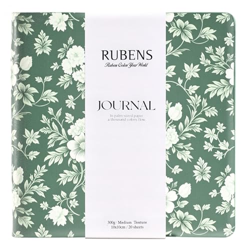 rubens Watercolor Journal, 3.9x3.9 inch Watercolor Sketchbook, 20 Sheets 100% Cotton Soft Cover Travel Sketchbook, 140lb/300gsm Acid-Free Cold Press Watercolor Papers for Watercolor, Gouache, Acrylic - color: Jade Green, size: 3.9"x3.9"