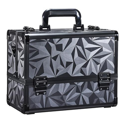 FRENESSA Makeup Case Extra Large Makeup Train Case 12.6 Inch Makeup Box Organizer Profressional Make Up Cases Storage Cosmetic Artist Travel Case with Divider Shoulder Strap Hard Vanity Dark Black - color: Dark Black