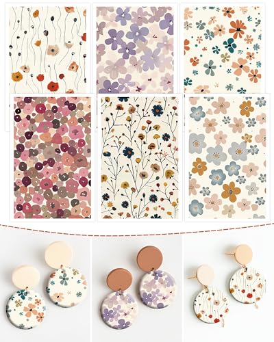 Puocaon Flower Clay Transfer Paper - 18 Pcs Colorful Floral Transfer Sheets for Polymer Clay Jewelry for Flower Earrings Design - color: small flower