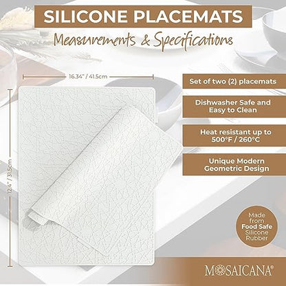 Modern Silicone Placemat Set of 2- Table Protector for Dining Room Table, Kitchen, Craft Mat- Non-Toxic, Anti-Slip, Dishwasher Safe, BPA Free, Heat Resistant - (White) - color: White