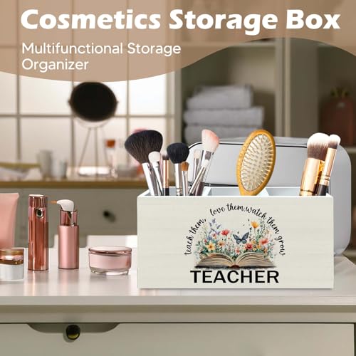 DILSJ Para Appreciation Gifts Pencil Holder Organizer for Desk, Thank You Teacher Gift, Teach Them Love Them Watch Them Grow Wooden Box Signs for Book Lovers Gifts Desk Tabletop School Supplies - color: Flower-1