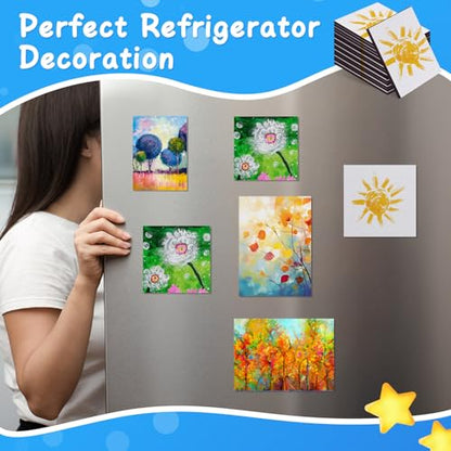 Engrowtic 60 Pcs 60 Pcs Mini Magnetic Canvas Panel Boards 3" x 3" 2.5" x 2.5" 2.2" x 3" 3" x 4" Magnetic Painting Canvas Panel Assorted Size for Painting Fridge Locker Art Crafts DIY