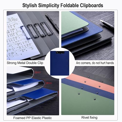 2 Pack Foldable Clipboards, A4 Office Clipboard Folder with Double Metal Clips, 360 Degree Foldable Binder Clipboard with Pen Holder, File Cover Work Folder Clipboards, Blue - style: 2Pack- Blue