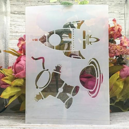 TIAMECH A4 Reusable Astronaut Stencil for Painting | Rocket Planet Layering Template, DIY Wall Art, Wood Furniture, Scrapbook & Crafts (8.3x11.7inch) - style: Astronaut Rocket Planet