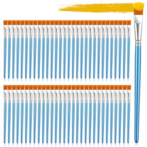 60 PCS Small Paint Brushes Bulk 1/2 Inch Flat Paint Brushes for Acrylic Painting, Synthetic Nylon Artist Brush with Wooden Handle for Watercolor Oil Painting Canvas Face Body Art Crafts