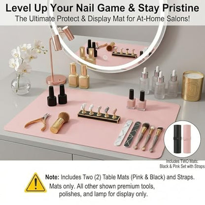 2 PCS Nail Art Table Mat, Soft Microfiber PU Leather Nail Pad, Foldable Nail Art Rest Pad, Reusable Nail Mat for Table Desk, Acrylic Nail Desk Mat for Nail Cushion(Pink+Black) - color: Black and Pink