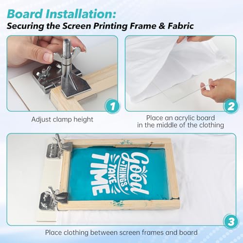 Ecoofor Screen Printing Kit 63 pcs All-in-One Set with 50 W UV Exposure Lamp, 3 Size Wood Screen Printing Frames, 6 Colors Screen Printing Ink, 15 A4 Inkjet Transparency Films & Emulsion Stripper