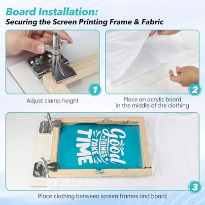 Ecoofor Screen Printing Kit 63 pcs All-in-One Set with 50 W UV Exposure Lamp, 3 Size Wood Screen Printing Frames, 6 Colors Screen Printing Ink, 15 A4 Inkjet Transparency Films & Emulsion Stripper