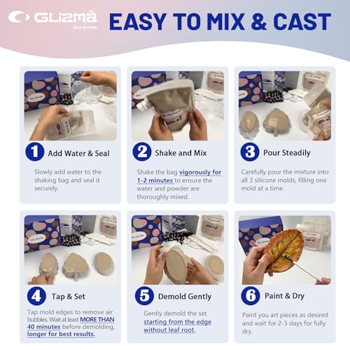 Glizma Complete Gypsum Casting Powder Kit 2 Sets 6 Leaf Trays, Home Decor DIY Beginners Crafts Kits Adults Women, Water Activated, Fast Curing, Date Night Painting Kit(Acrylic Paint Inclueded) - size: Leaf