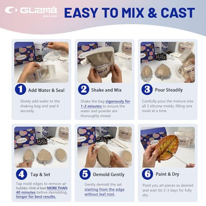 Glizma Complete Gypsum Casting Powder Kit 2 Sets 6 Leaf Trays, Home Decor DIY Beginners Crafts Kits Adults Women, Water Activated, Fast Curing, Date Night Painting Kit(Acrylic Paint Inclueded) - size: Leaf