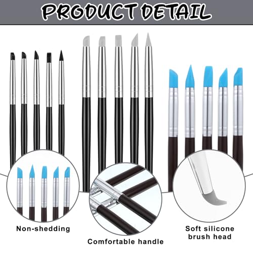 15 Pack Silicone Paint Brushes for Crafts, Rubber Tip Silicone Brushes for Resin Clay Sculpting Tools Modeling Dotting Tool Pottery Craft Use for DIY Handicraft, Head Rubber Paint Pens, 5 Shapes Head