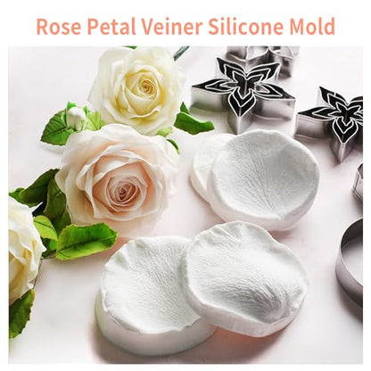 KALAIEN 3D Rose Petals Shape Silicone Fondant Mold Chocolate Molds Candy Molds Veining Petal Sugar Flower Making Tool - color: Rose Silicone