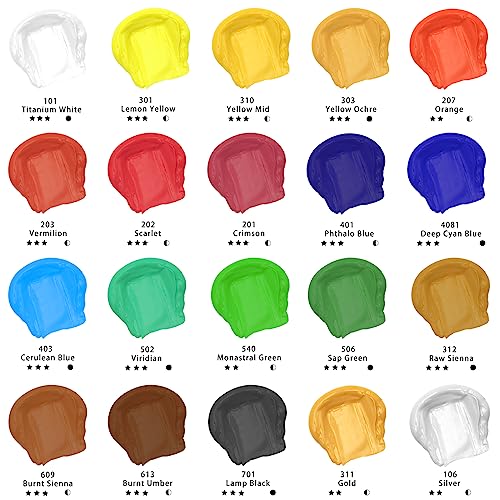Artecho Professional Acrylic Paint Set, 20 Primary Colors (120ml / 4.05oz) Tubes, Art Craft Paints for Canvas, Rock, Stone, Wood, Fabric, Art Supplies - color: 20 Basic Colors, style: Regular