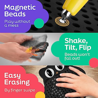 AYNAT FUN Magnetic Drawing Board for Kids & Toddlers with Beads and Magnet Stylus Pen - Magnetic Travel Toy for Airplane & Car Ride Activities for Kids - color: Black