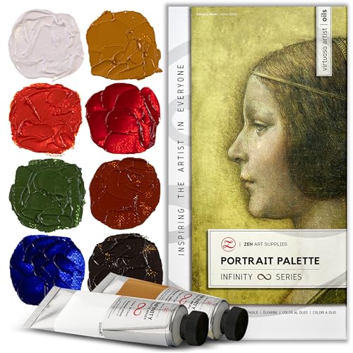 Portrait Palette by ZenART - Old Masters' colors - Professional Oil Paint Set - 8 x Large 1.7 fl Oz (50ml) Tubes - Non-Toxic, Highly Pigmented, Creamy, Lightfast Oil Paints for Eco-Conscious Artists - color: Portrait Palette (Skin Tones & Earths) – 8 × 1.