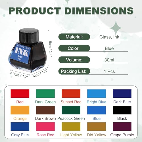 PATIKIL Fountain Pen Ink Blue, 30ml Calligraphy Pen Bottled Ink Non-Carbon Colorful Smooth Flow Color Dip Drawing Set Art Supplies for Writing Painting Journaling - color: Blue