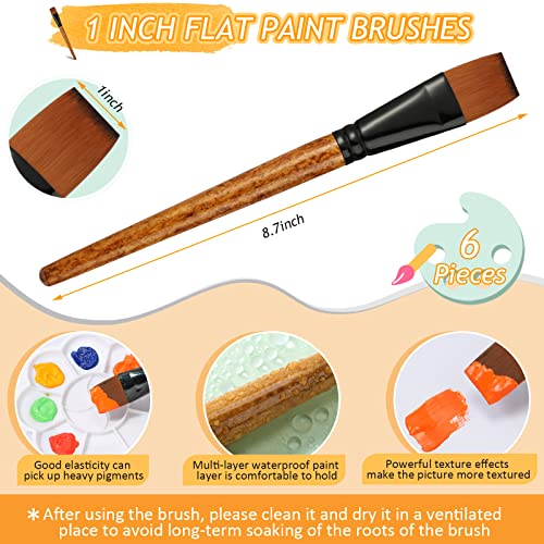 Meanplan 6 Pcs Flat Paint Brushes Bulk 1 Inch Paint Brushes for Acrylic Painting Watercolor Acrylic Synthetic Nylon Craft Artist Brush for Oil Fine Crafts Face Body Art Painting(6 Pcs)