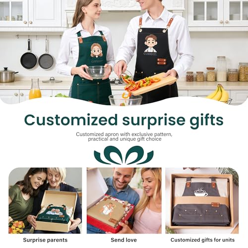 Personalized Waterproof Canvas Apron Custom Logo - Heavy Duty Cross Back 4 Pockets for Men Women Chef Barista - color: Brown 1