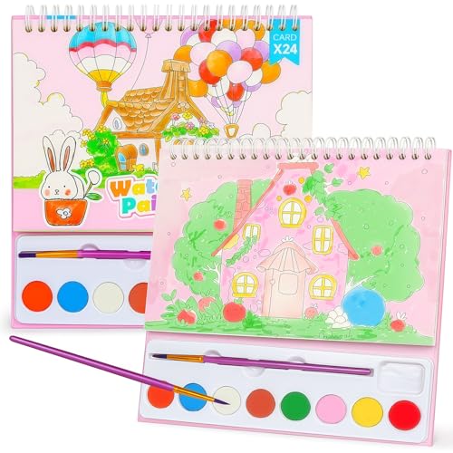 JCREN Paint with Water Books for Kids, Watercolor Coloring Book Mess Free Watercolor Painting Set, Arts and Crafts Water Color Paint Kit Birthday Gifts for Kids Toddlers 3-5 Boys Girls(House) - color: Dream House