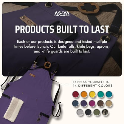 Asaya Chef and BBQ Apron with Bottle Opener and Hand Towel - 10oz Cotton Canvas, Stainless Steel Hardware - Cross Back Straps - color: Purple