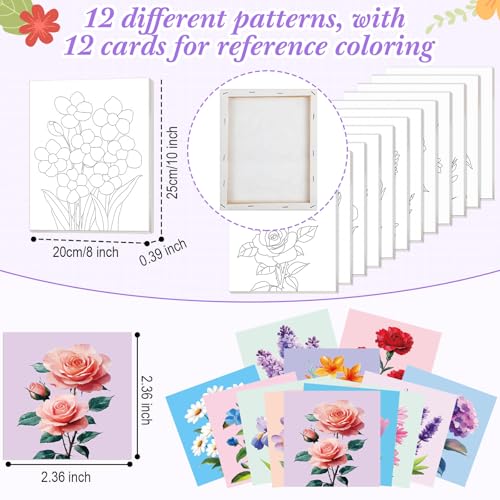 Engrowtic 12 Pcs 8 x 10'' Flower Pre Drawn Canvas to Paint Pre Printed Sketched Canvas for Adult Ladies Paint Art Party Favor Board Set for Craft(Fresh Style) - style: Fresh Style
