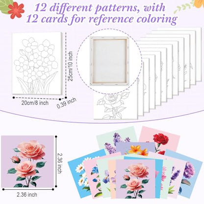 Engrowtic 12 Pcs 8 x 10'' Flower Pre Drawn Canvas to Paint Pre Printed Sketched Canvas for Adult Ladies Paint Art Party Favor Board Set for Craft(Fresh Style) - style: Fresh Style