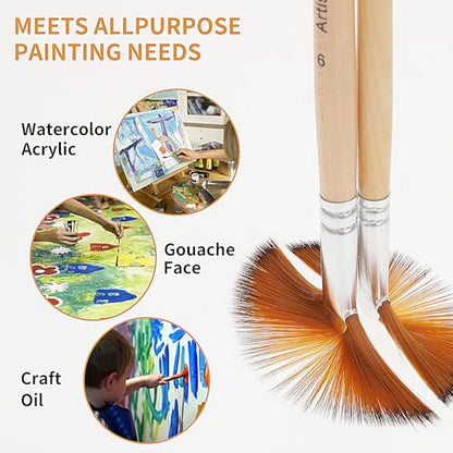 Prasacco 5 Pieces Fan Brush for Painting, Oil Acrylic Paint Brushes Artist Fan Brushes Nylon Hair Long Wood Handle Painting Brush for Acrylic Watercolor Oil Gouche Painting(1#, 3#, 5#, 7#, 9#) - color: Dark Brown