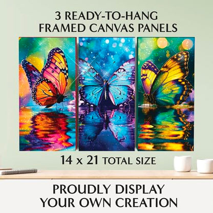 ArtSkills Diamond Painting Kit, Diamond Art Ready to Hang Framed Canvas with Storage and Accessory Kit, Enchanted Butterflies, 3 Stretched Canvas Panels, 14” x 7” Each - color: Enchanted Butterflies