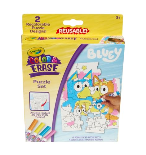 Crayola Color & Erase Bluey Puzzle Set, 12 Color in Puzzle Pieces, Reusable, Double Sided Kids Puzzle, Bluey Gift for Kids, 3+ - style: Color & Erase: Bluey Puzzle Set