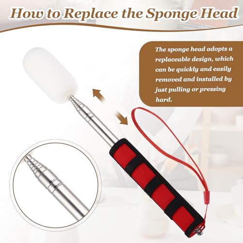 PATIKIL 41" Telescoping Sponge Stick for Pottery, Retractable Ceramic Sponge Tool with 2pcs Head for Removing Excess Water from Tall and Narrow Pottery, White/Red(1.18/1.57"W) - color: White/Red