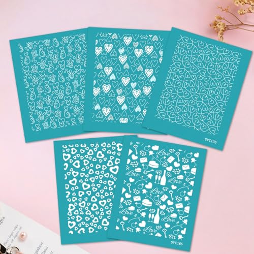 Briartw 5 Pattern Clay Silk Screen Stencil Set for Polymer Clay – Valentine's Day Earring Stencil Set - DIY Craft Templates – for Polymer Jewelry,Earrings,Sculpting & Decorative Art - 4.13x3.35 Inch