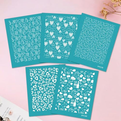 Briartw 5 Pattern Clay Silk Screen Stencil Set for Polymer Clay – Valentine's Day Earring Stencil Set - DIY Craft Templates – for Polymer Jewelry,Earrings,Sculpting & Decorative Art - 4.13x3.35 Inch